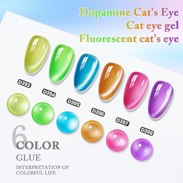 Dopamine Neon Cat Eye Gel Polish Set - 6 Colors Summer Vibrant Collection 7.5ml - TPO & HEMA Free