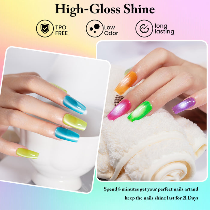 Dopamine Neon Cat Eye Gel Polish Set - 6 Colors Summer Vibrant Collection 7.5ml - TPO & HEMA Free