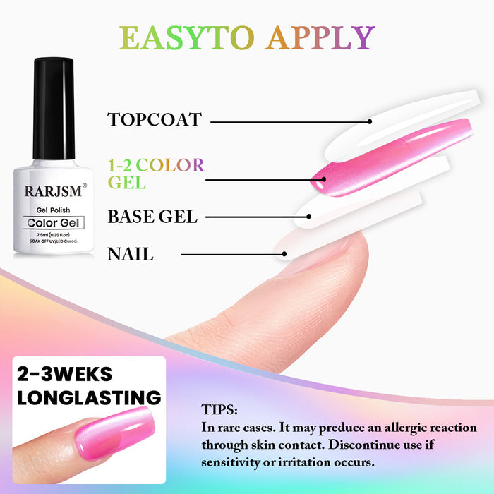 Dopamine Neon Cat Eye Gel Polish Set - 6 Colors Summer Vibrant Collection 7.5ml - TPO & HEMA Free