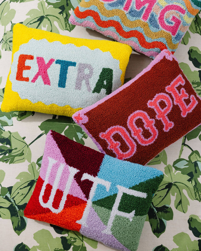 Furbish Studio Dope Pillow featuring vibrant, modern design with soft fabric and decorative stitching for stylish home decor.