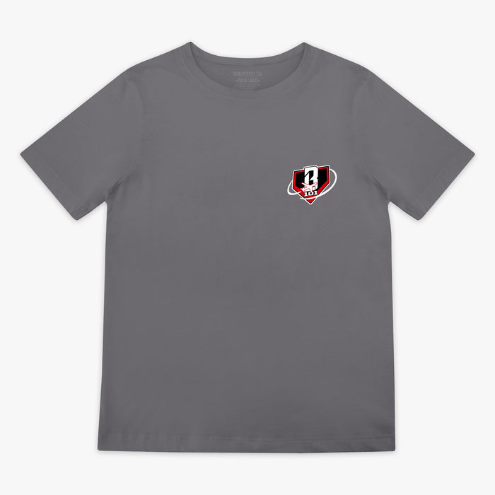 Gray Dream Chaser Red Eye youth graphic tee — front view