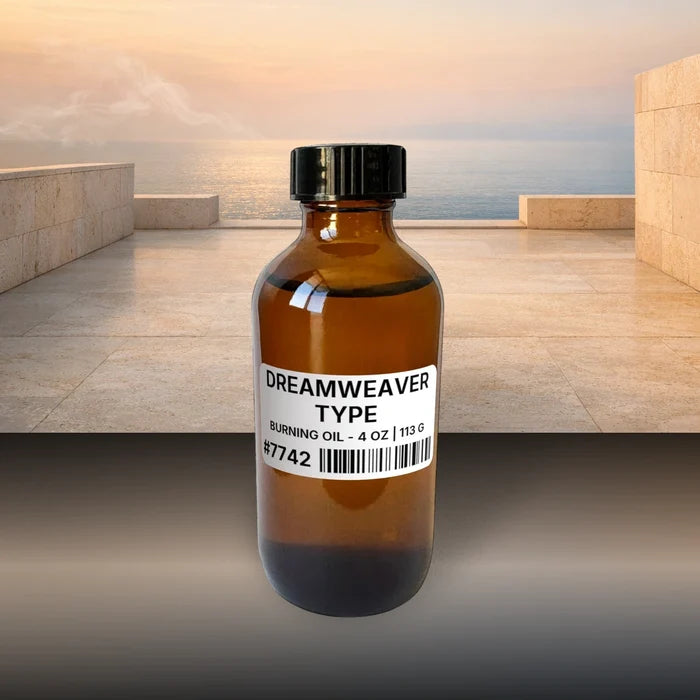 Dreamweaver Type Burning Oil - 4 oz | 113 g fragrance bottle image with atmospheric background for Burning Oil. Premium lifestyle product photo for fragrance listing.