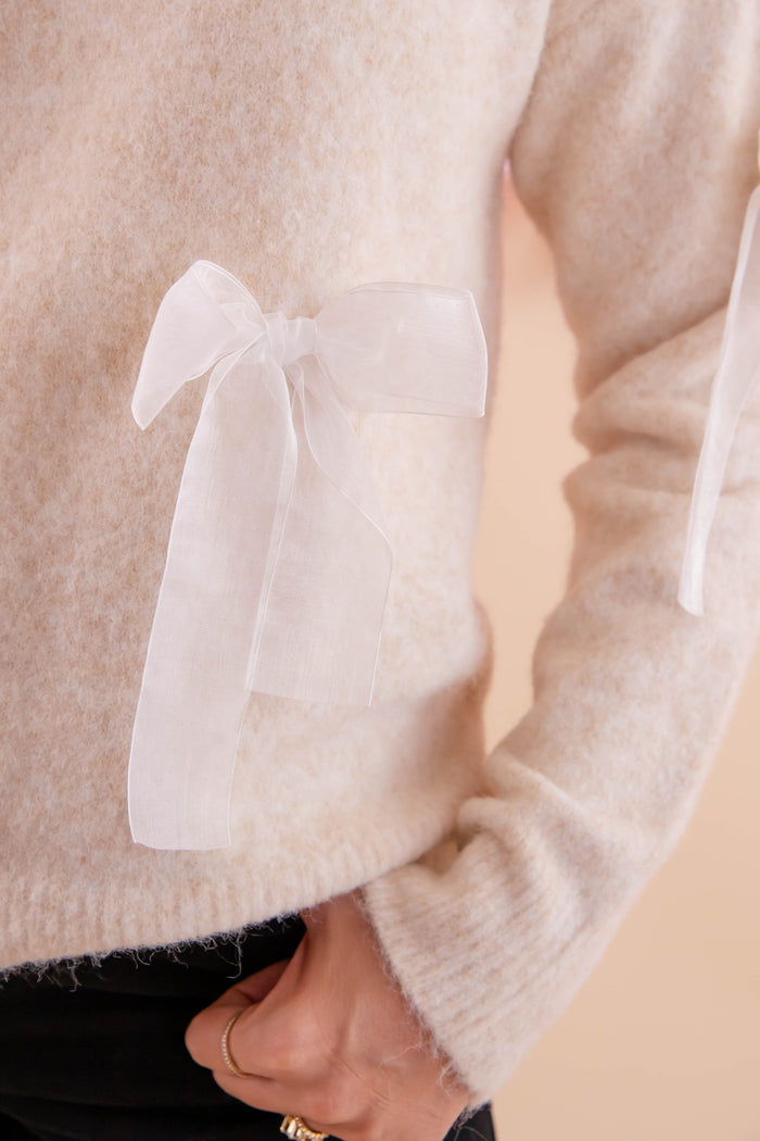 Women's Bow Applique Sweater- Ribbon Bow Sweater- Coquette Bow Sweater