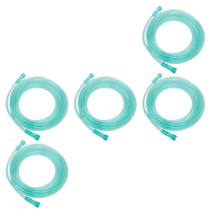 Set of five coiled green tubes on a white background