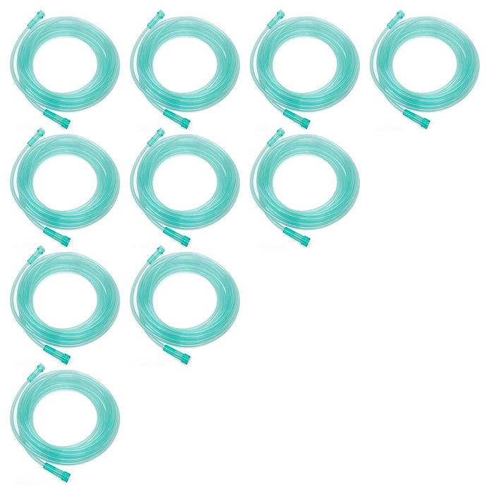 10 coils of green tubing on a white background