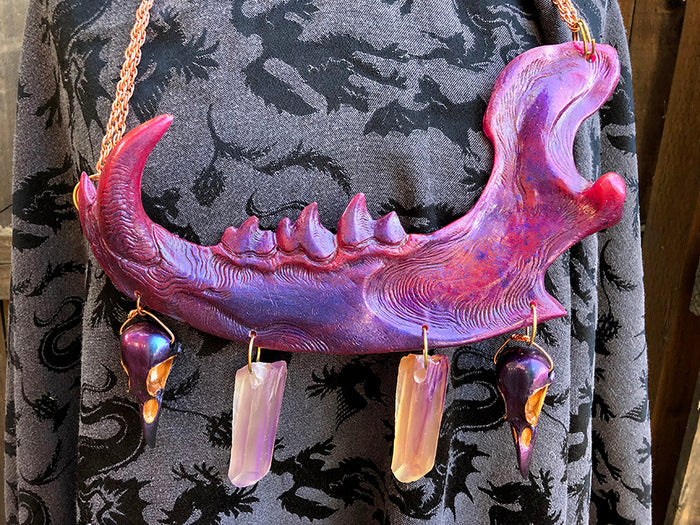 DUST BEAST FANTASY NECKLACE- BRIGHT PINK WITH PURPLE FLAKES