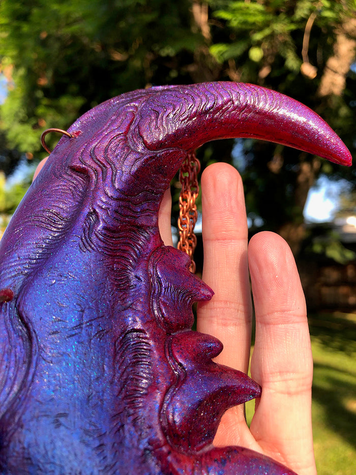 DUST BEAST FANTASY NECKLACE- BRIGHT PINK WITH PURPLE FLAKES