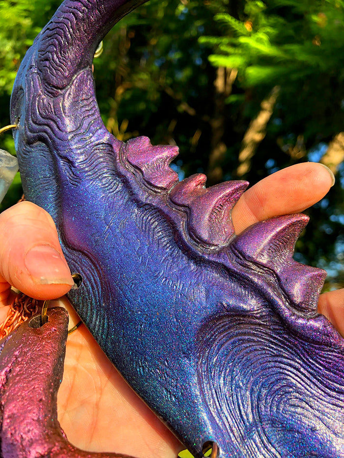 DUST BEAST FANTASY NECKLACE- PURPLE/RED/GREEN COLORSHIFT WITH SHARK TOOTH