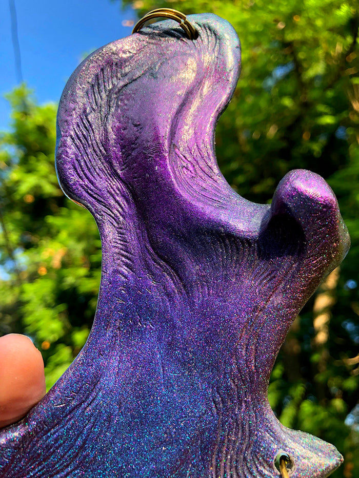 DUST BEAST FANTASY NECKLACE- PURPLE/RED/GREEN COLORSHIFT WITH SHARK TOOTH