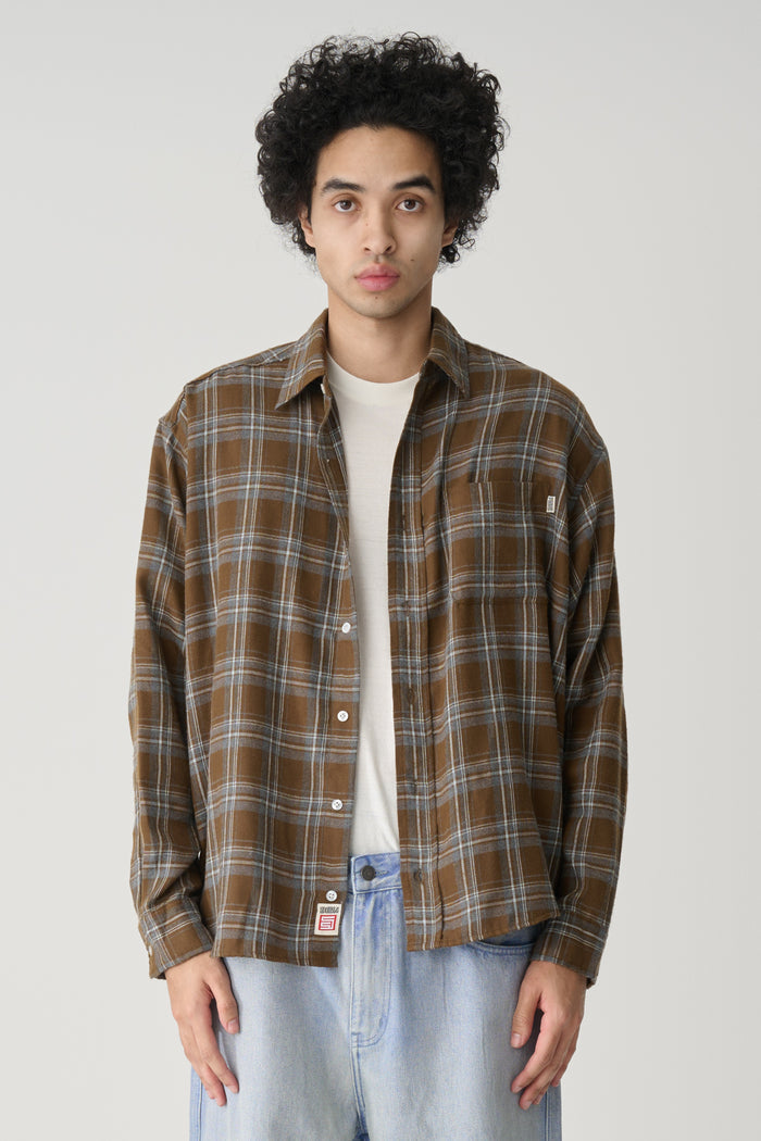 Duty Plaid Long Sleeve Shirt - Brown