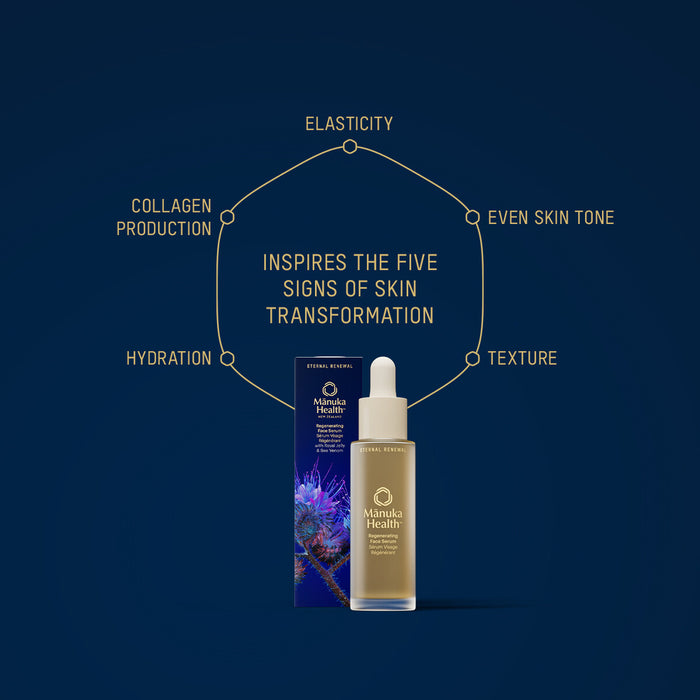 Mānuka Health-Eternal Renewal Regenerating Face Serum With Royal Jelly & Bee Venom-Skincare-1200x1200ProdBenefitsERFaceSerum_English-The Detox Market |