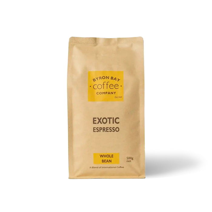 Bag of Exotic Espresso coffee with dark-chocolate aroma and rich crema