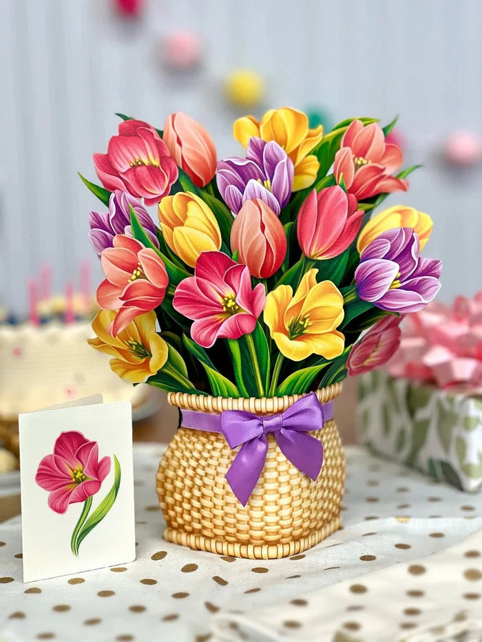 Festive Tulips Pop-Up Flower Bouquet Card