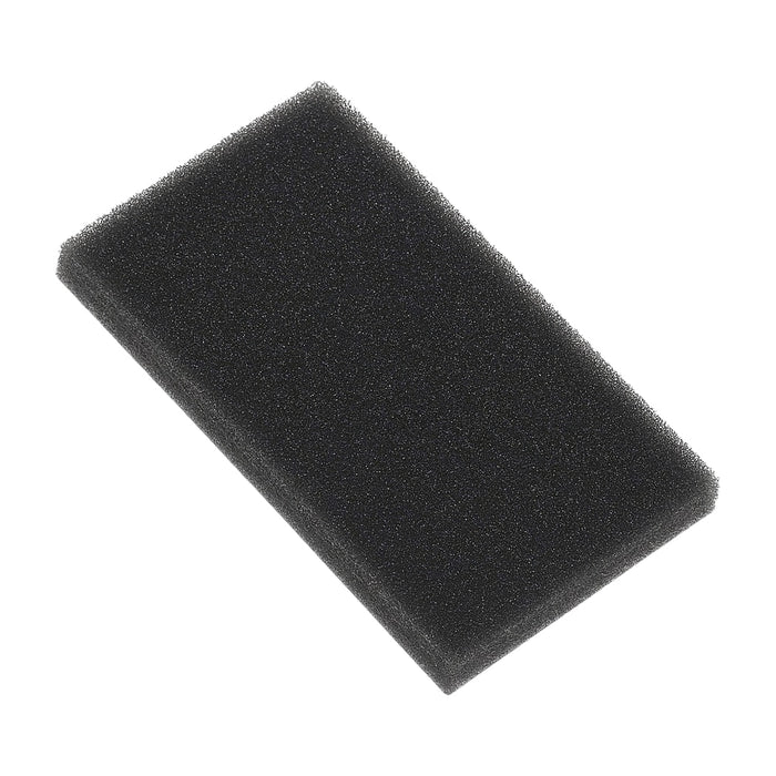 Black rectangular foam filter on a white background