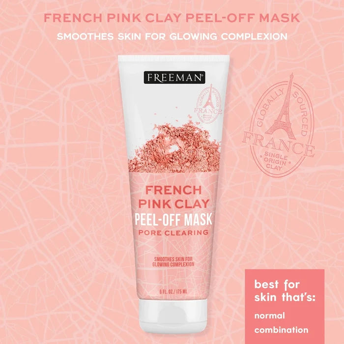 FREEMAN French Pink Clay Peel Off Mask Pore Clearing ماسك مقشر للبشرة بالطين الوردي