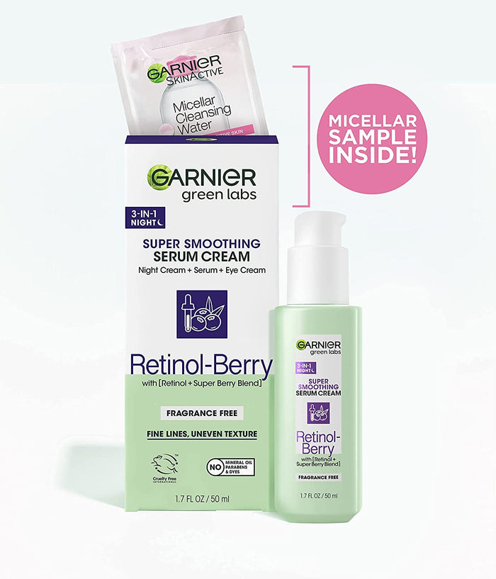 GARNIER Green Labs Super Smoothing Serum Cream Night Cream + Serum + Eye Serum Retinol Berry