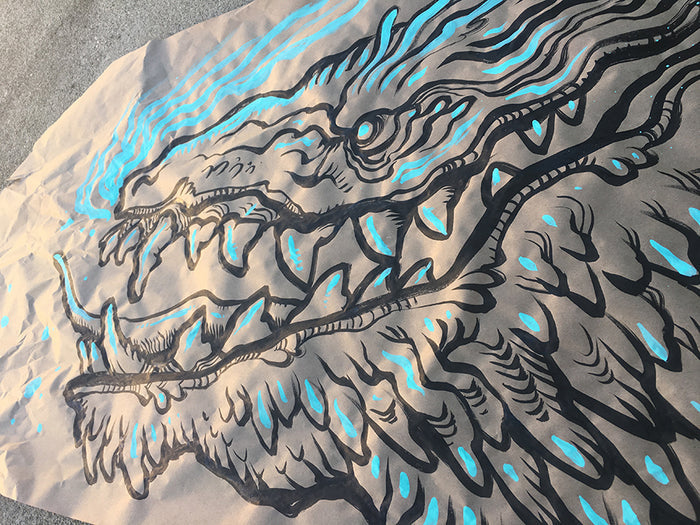GIANT INK DRAWING MURAL- FATTIE DRAGON