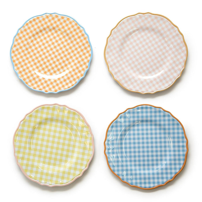 Gingham Garden Melamine Dinner Plates (Set of 4)