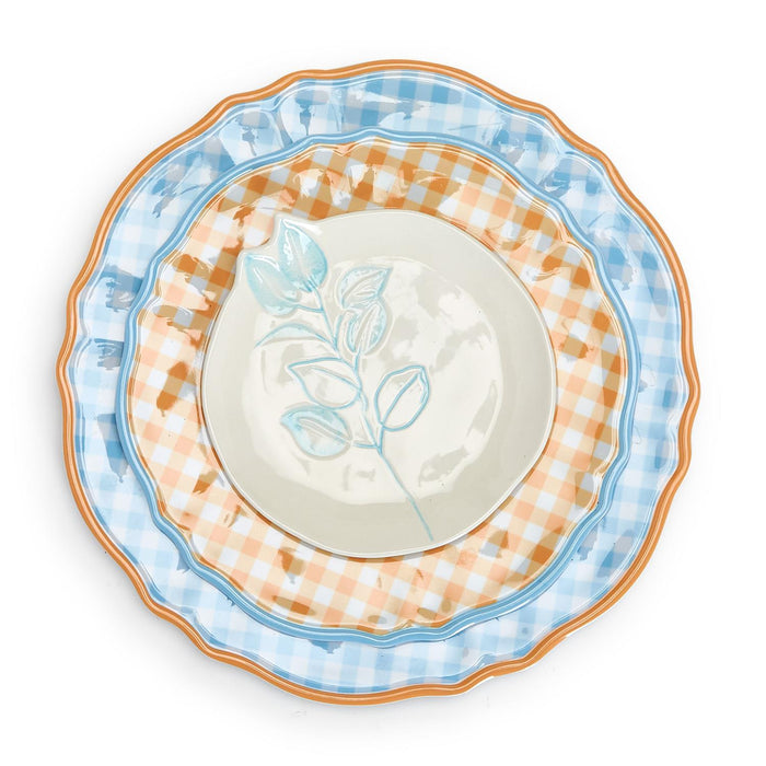Gingham Garden Melamine Dinner Plates (Set of 4)