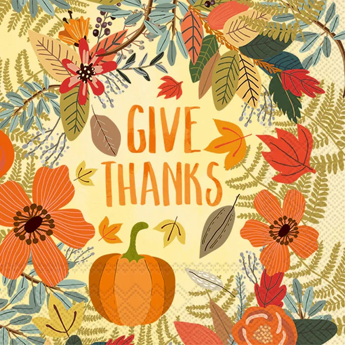 Give Thanks Floral Cocktail Napkins