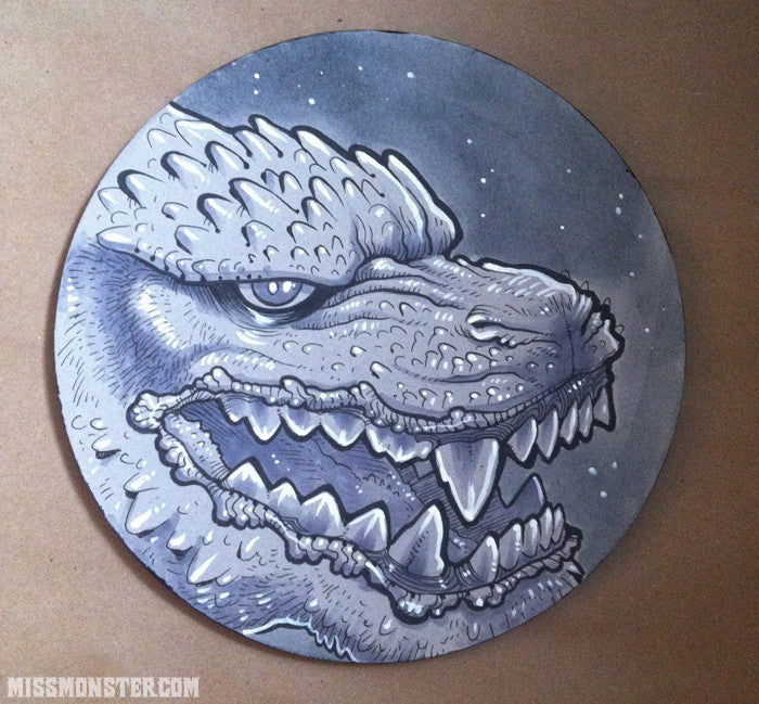 GODZILLA ORIGINAL INK DRAWING- GRIMACE
