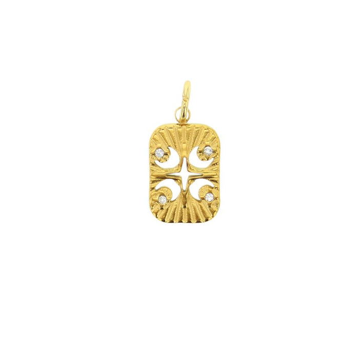 Gold moon and star charm pendant with small crystal stones, gold-tone