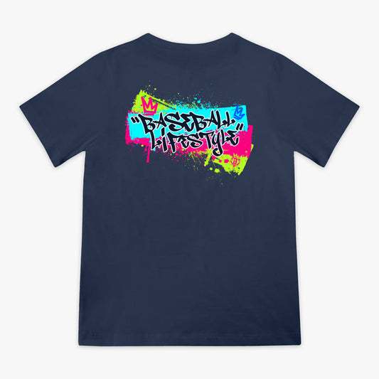 Navy Graffiti Crown youth graphic tee — back view