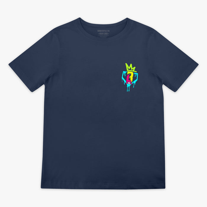 Navy Graffiti Crown youth graphic tee — front view