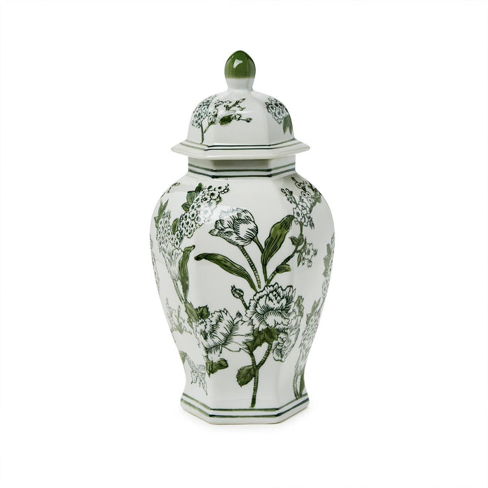 Green & White Hexagonal 14" Jar with Lid