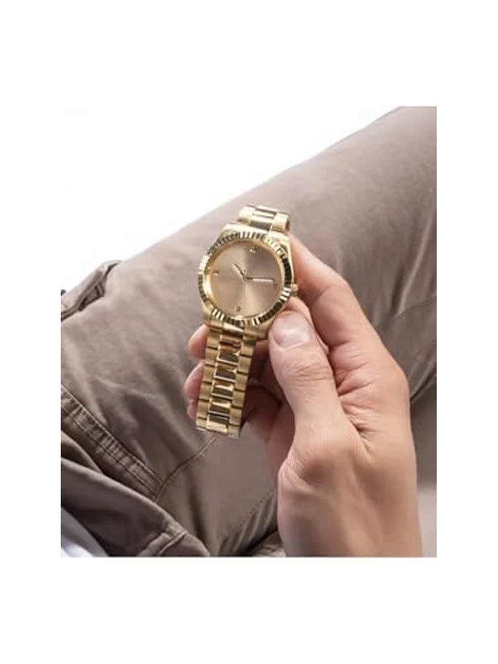 Guess Round Beige Dial Analog Watch - GW0542G2