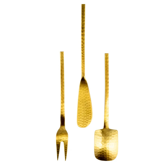 Hammered Stainless Steel Appetizer Utensils Gold Finish Set of 3