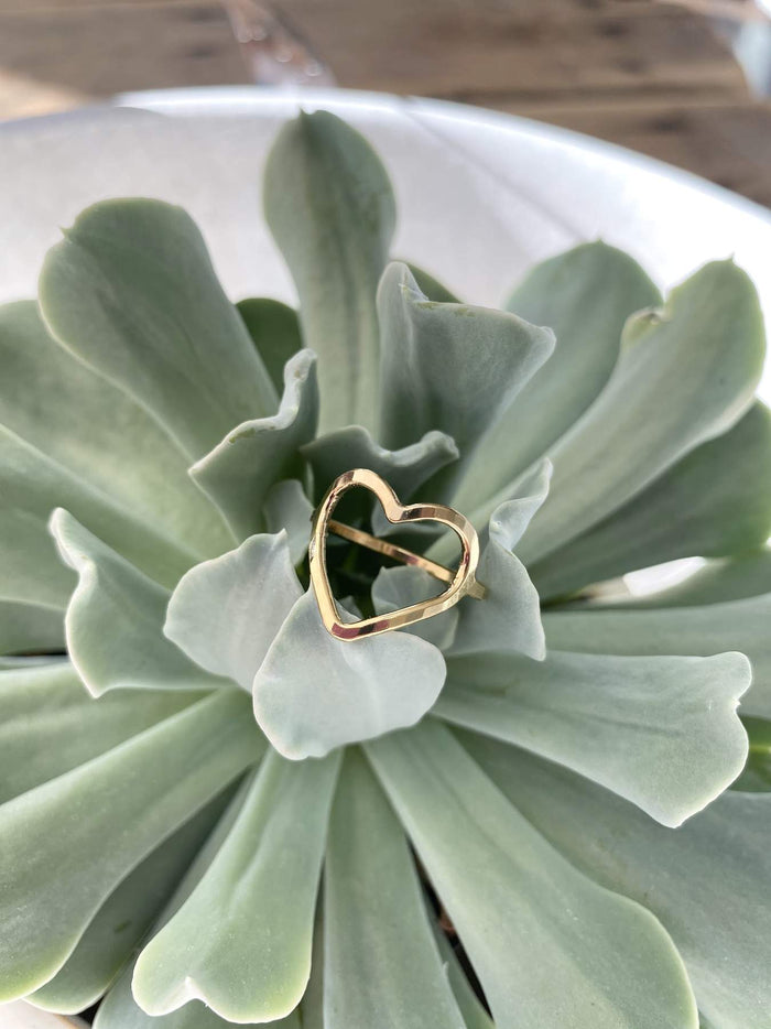 Gold-filled open heart ring with rounded heart outline and thick band