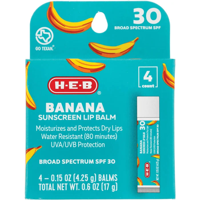 HEB Banana Sunscreen Lip Balm 30spf 4Pcs بلسم الشفاه الواقي من الشمس بنكهة الموز