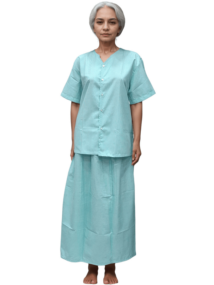 Hickory Patient Blouse Petticoat with Green Lining for Comfortable Healthcare Wear - J R GARMENTS