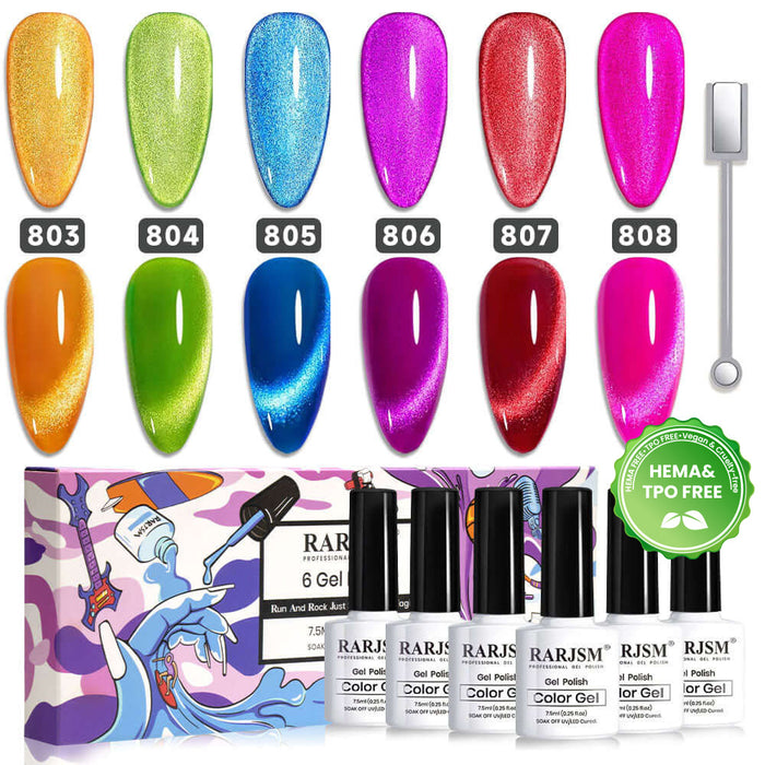 Holiday Carnival 9D Neon Cat Eye Gel Polish TPO HEMA Free 6 Colors Set 7.5ml
