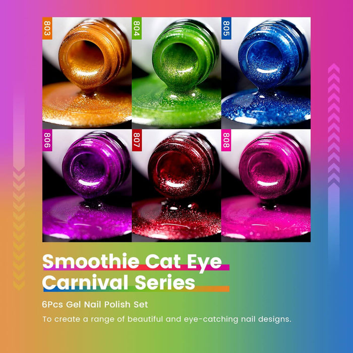 Rock and romance valentine cat eye gel polish 6 bottles showing vibrant neon colors 803-808 for Valentine's Day nail art