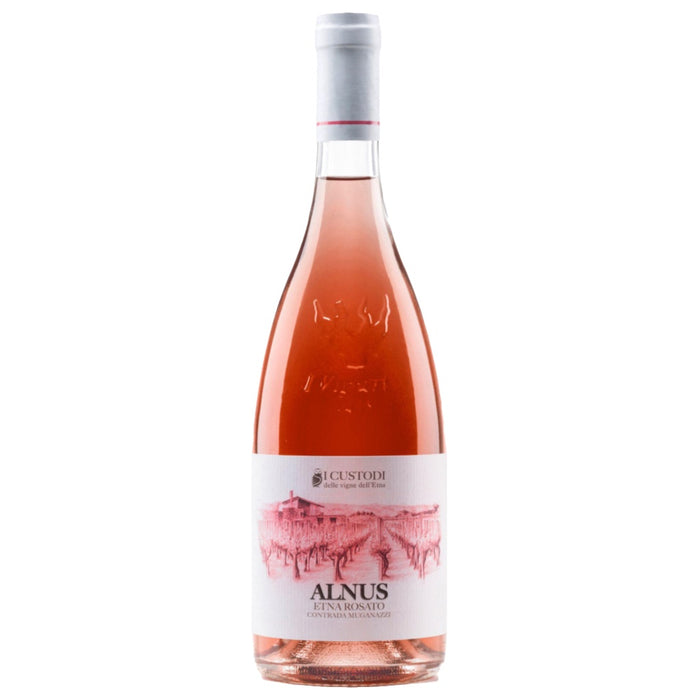 Rosé wine bottle with silver cap and white label