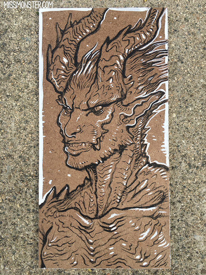 INK DRAWING ON BOARD- DEMON DUDE
