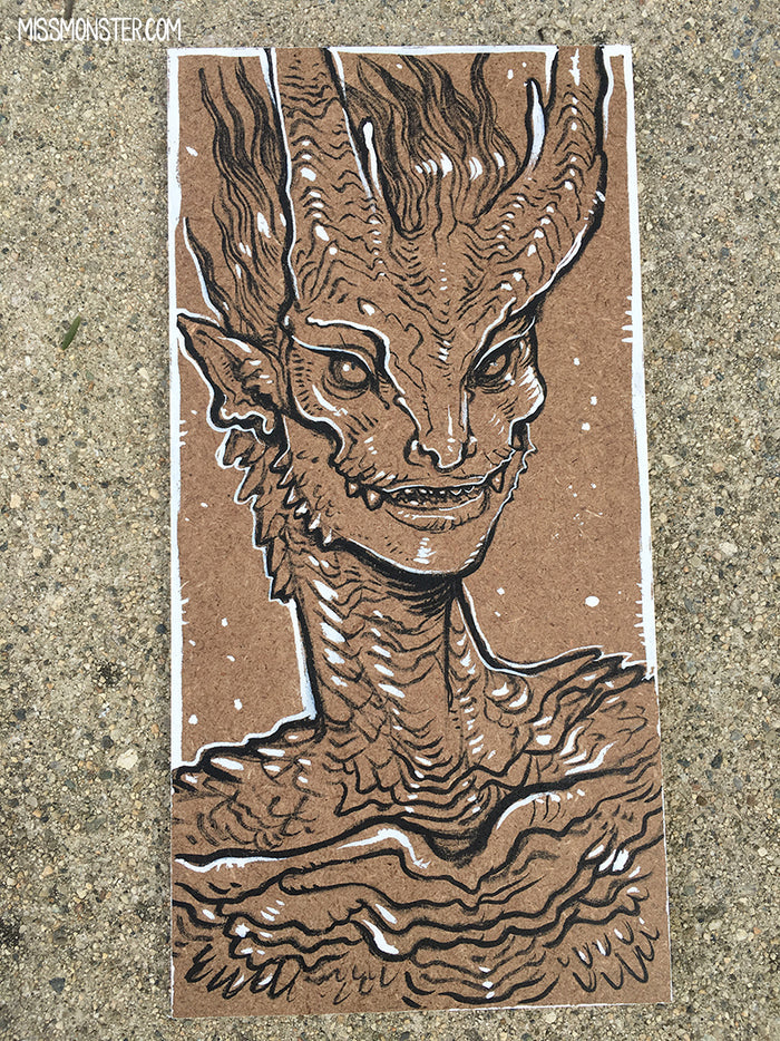 INK DRAWING ON BOARD- DEMON LADY