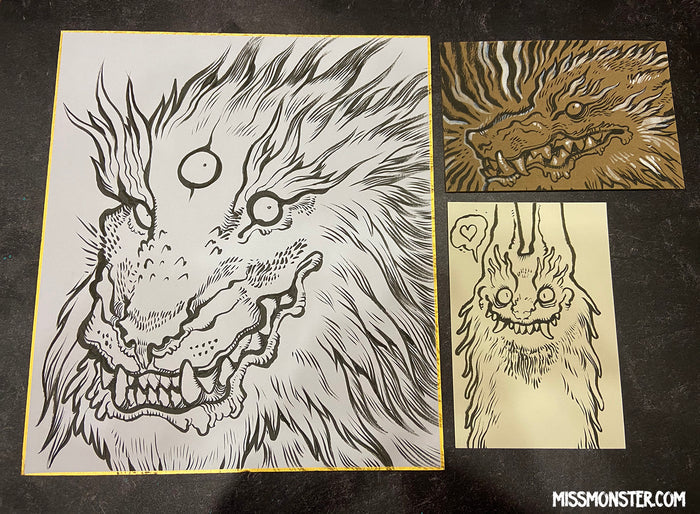 INK DRAWINGS ON PAPER BOARD
