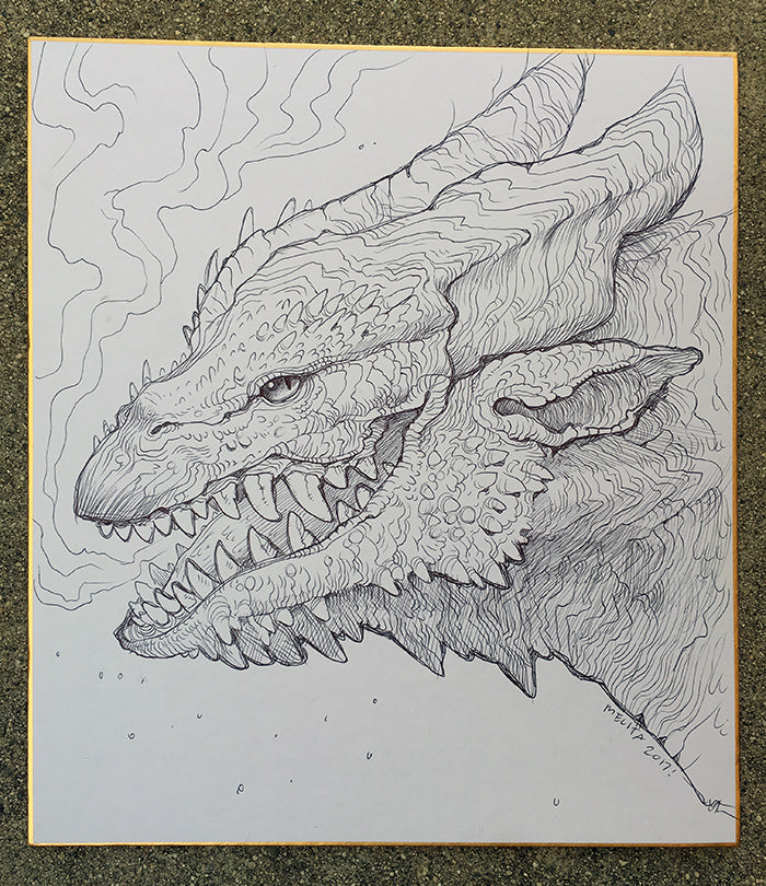 INK ON BOARD DRAWING- SASSY DRAGON