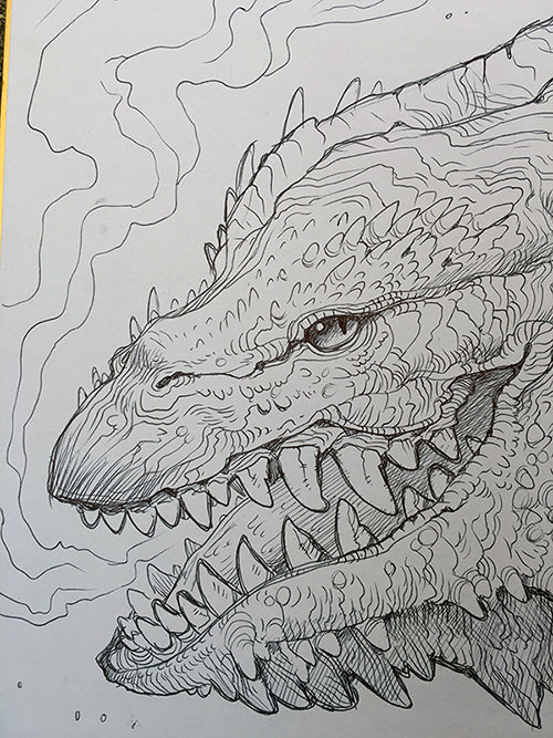 INK ON BOARD DRAWING- SASSY DRAGON