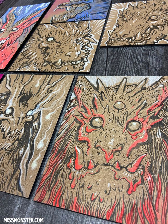 INK PAINTINGS ON WOOD BOARD