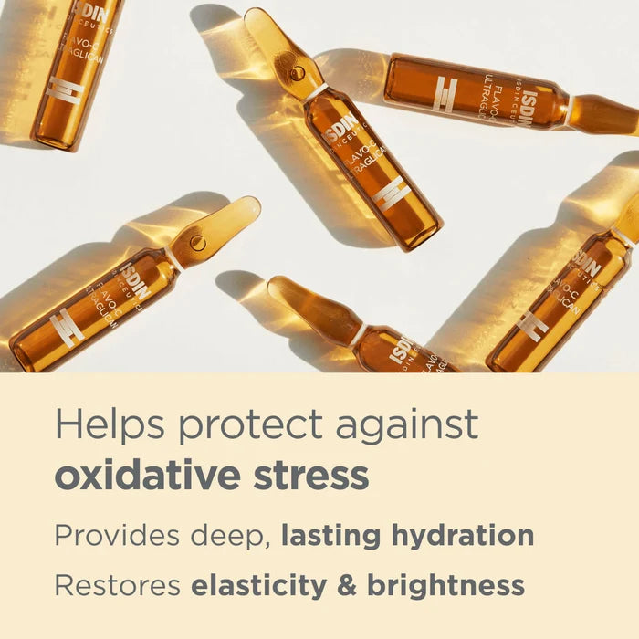 ISDIN Isdinceutics Flavo-C Ultraglican vitamin C ampoules with oxidative stress, hydration and elasticity text