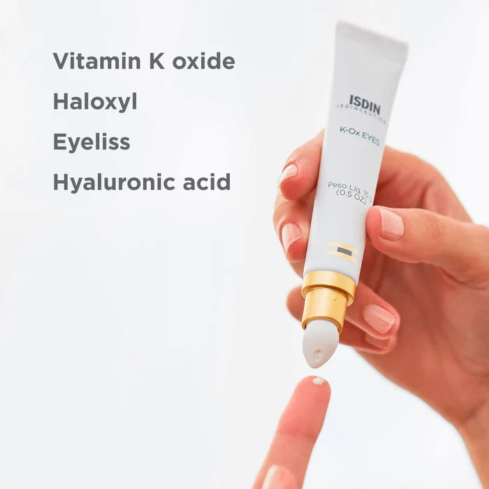 ISDIN Isdinceutics K-Ox Eyes eye cream tube with vitamin K oxide and hyaluronic acid, dispensing cream