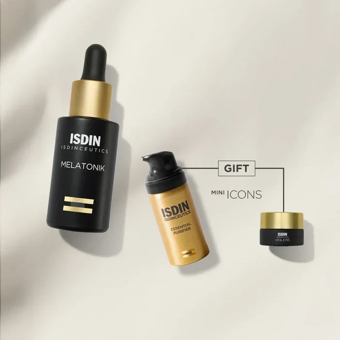 ISDIN Rejuvenate Nightly Set with Melatonik serum, Essential Purifier and Vital Eyes