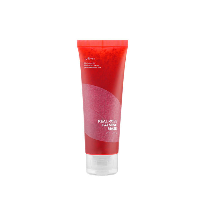 ISNTREE Real Rose Calming Mask is a soothing gel mask infused with Rosa Damascena Flower Water and Rosa Gallica Flower Powder to calm and hydrate the skin. This mask is designed to provide a cooling effect while reducing redness and irritation, making it perfect for sensitive skin. Enriched with natural extracts like Phellodendron Bark and Cocoa Seed, along with Sodium Hyaluronate, it delivers deep moisture and nourishment, leaving your skin soft, refreshed, and radiant. Ideal for those seeking