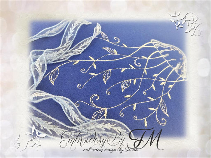 Jellyfish embroidery in combination with 3D leaves ( leaves embroidered on organza)/ three sizes