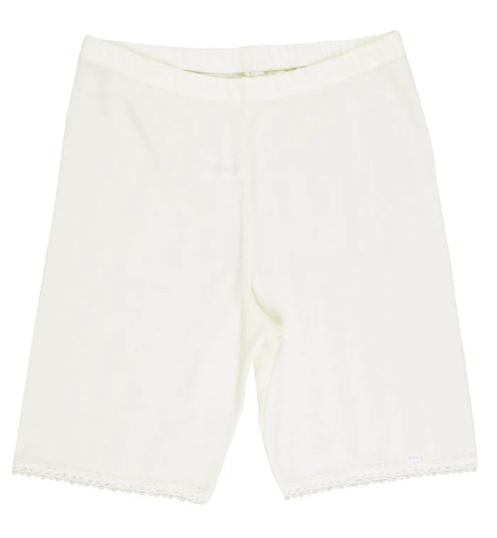 Joha uld silke shorts med blondekant naturhvid -0
