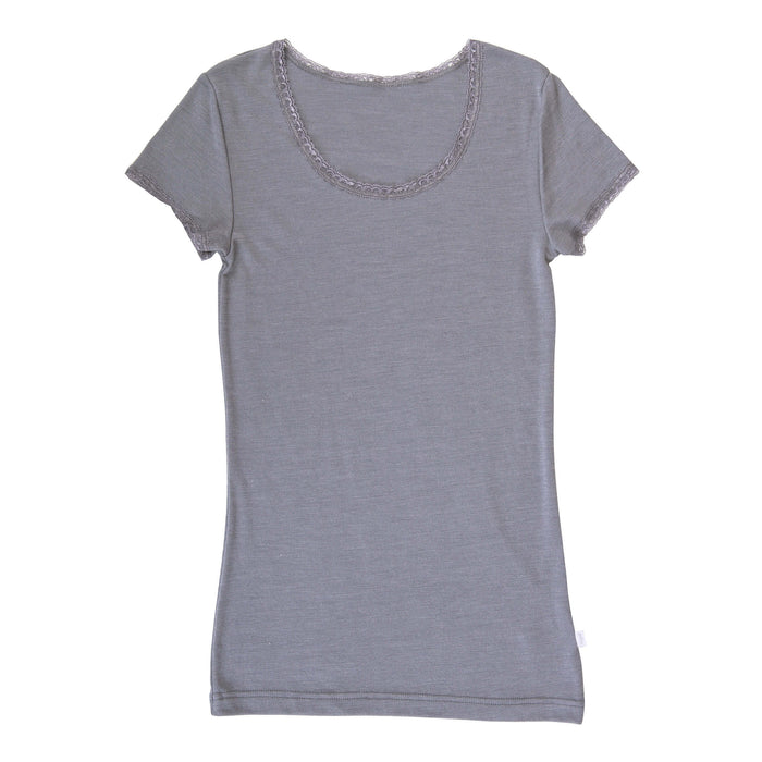 Joha uld silke t-shirt med blonde kant grå